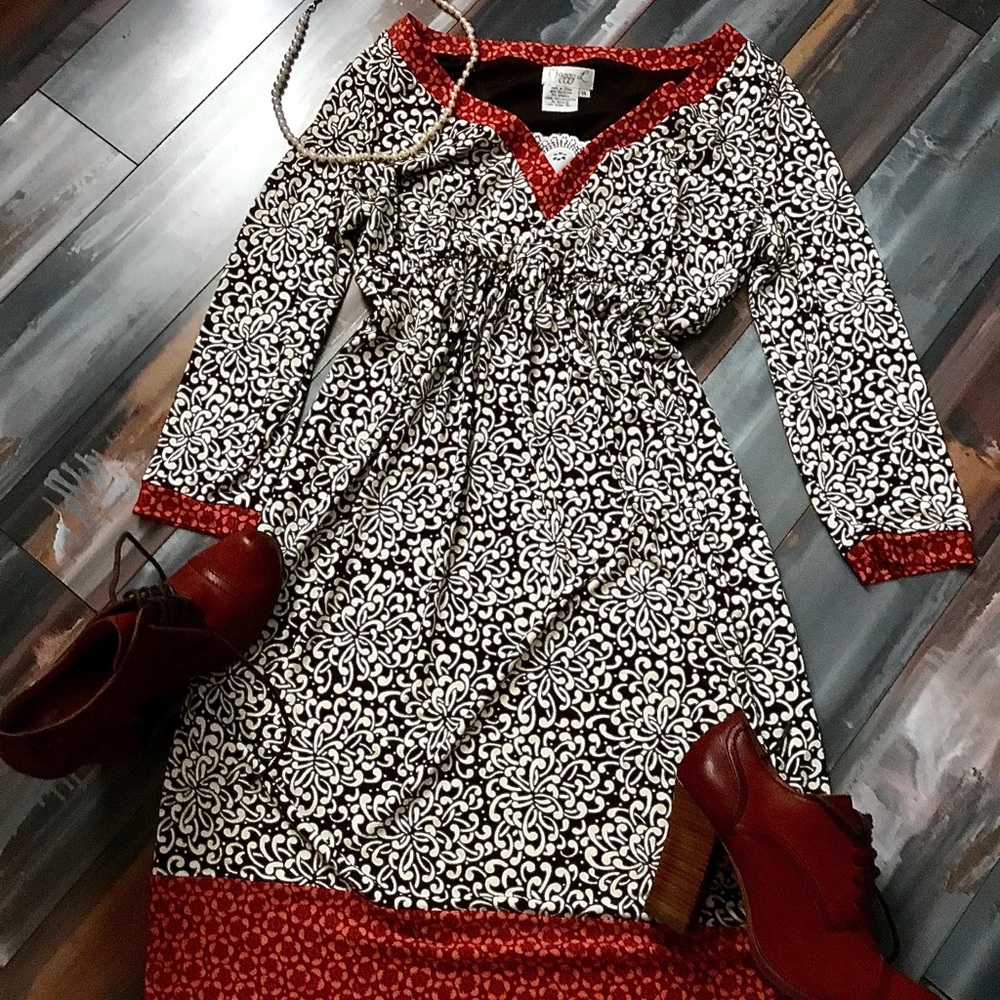 Maggy L High Waist, Brown, White, Orange Dress